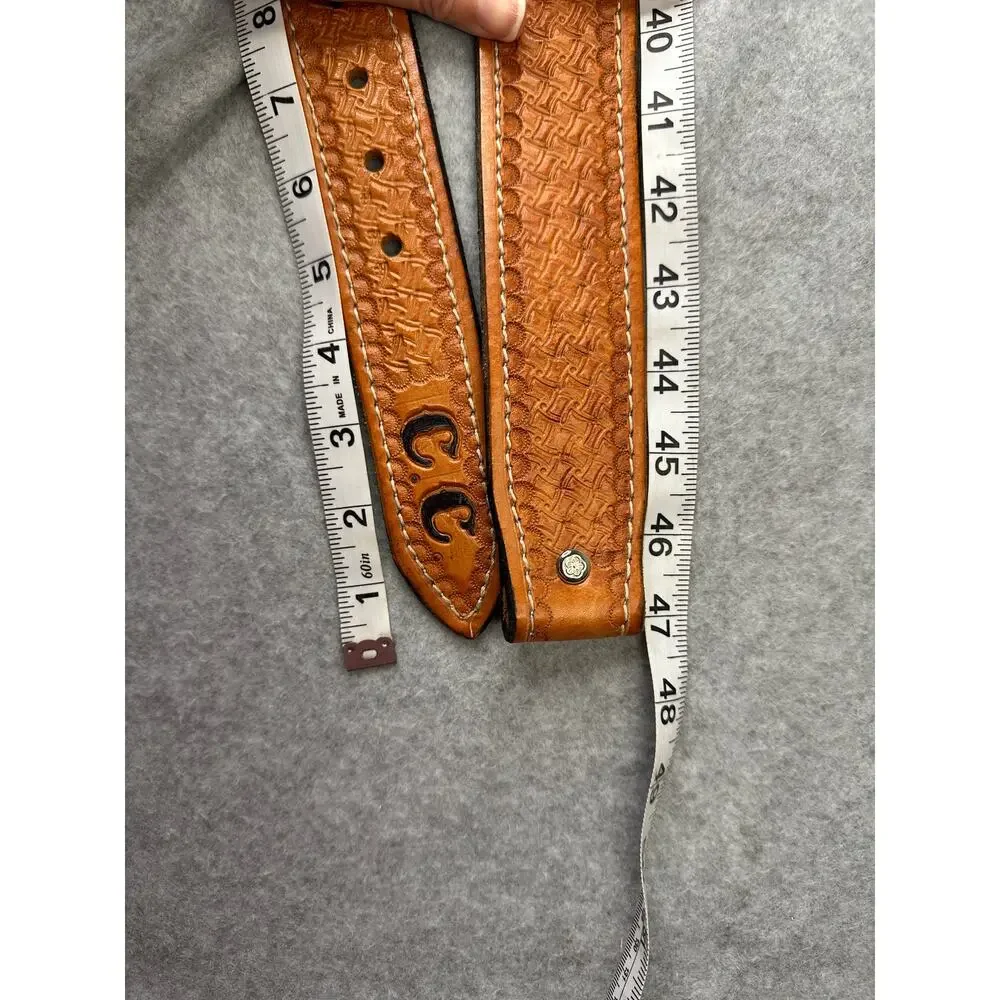 Western Boho Basketweave Tooled Leather Belt CC Initial
